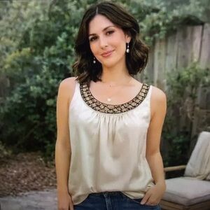 Chico’s Ivory/Off White Beaded Tank Top Sz1 NWT